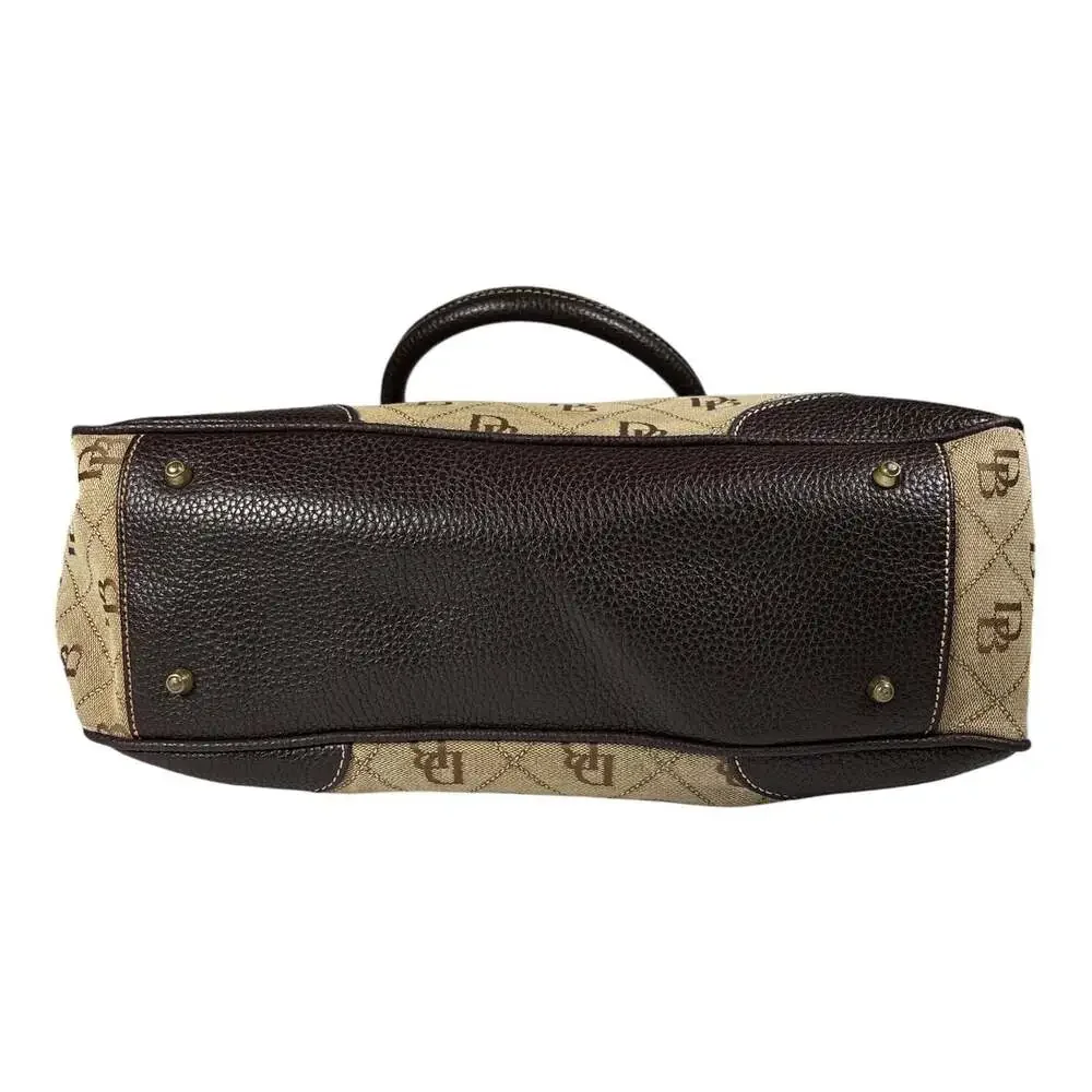 DOONEY & BOURKE Brown Tan Logo Jacquard and Leather Satchel Purse Handbag